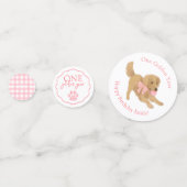 Roze Gingham Een gouden jaar Puppy Verjaardagstafe Confetti (Achterkanten)
