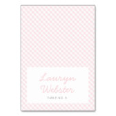 Roze gingham eenvoudig meisje baby shower plaats k kaart (Voorkant)