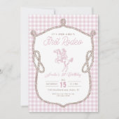 Roze Gingham Eerste Rodeo 1e Verjaardag Cowboy Kaart (Voorkant)