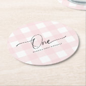 Roze Gingham Eerste Verjaardag Drink Onderzetter (Gebogen)