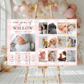 Roze Gingham Eerste Verjaardag Foto Milestone Poster