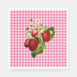 Roze gingham en aardbeien Lunch Paper Napkin Servet