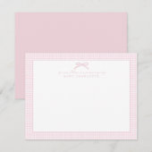 Roze gingham en boog, kinderdagverblijf notitiekaa kaart (Voorkant / Achterkant)