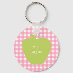 Roze Gingham en Groene Apple-leraar Sleutelhanger