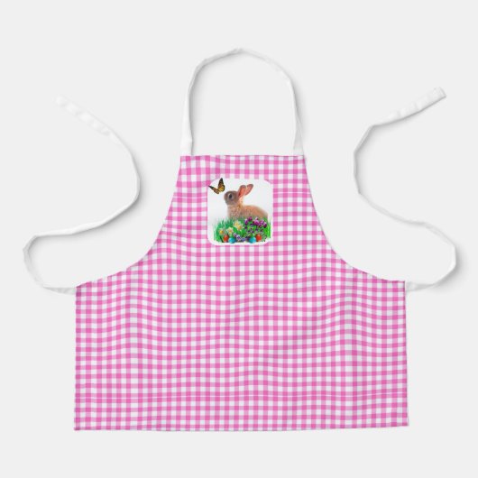 Roze Gingham en overal print Pasen Konijn Schort (Voorkant)