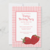 Roze Gingham en rode aardbeien Kaart (Voorkant)
