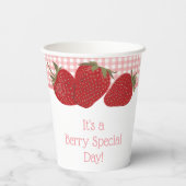 Roze Gingham en rode aardbeien Papieren Bekers (Achterkant)