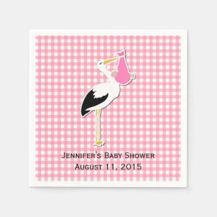 Roze Gingham en Stork Baby shower Papieren servett Servet
