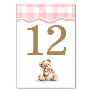 Roze Gingham En Teddibeer Baby Shower Kaart