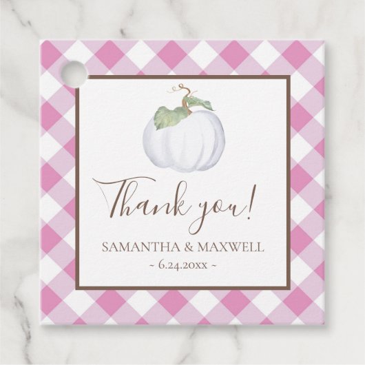 Roze Gingham en Witte Pompoen Dankjewel Bedankjes Labels (Voorkant)