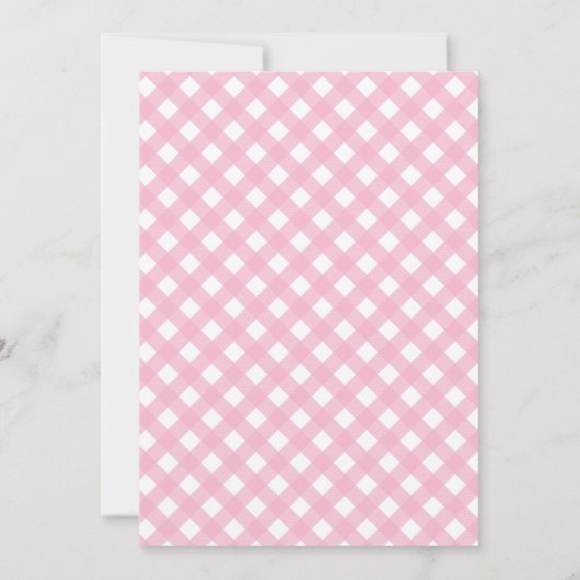 Roze Gingham Enkelvoudige Fotoaankondiging Kaart (Achterkant)