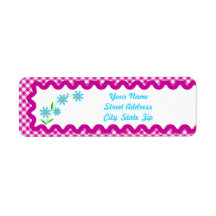 Roze Gingham & F Background Return Address Sticker