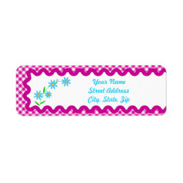 Roze Gingham & F Background Return Address Sticker