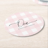 Roze Gingham First Birthday Drink Onderzetter (Gebogen)
