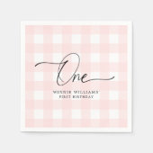 Roze Gingham First Birthday Paper Napkin Servet (Voorkant)