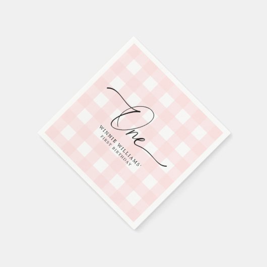 Roze Gingham First Birthday Paper Napkin Servet (Hoek)