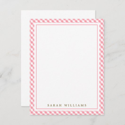 Roze Gingham Flat Dank je wel Kaart (Voorkant / Achterkant)