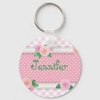 Roze Gingham Floral Cute en Girly Sweet Sleutelhanger
