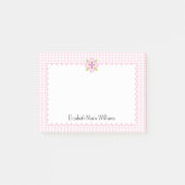 Roze Gingham Floral geschulpte rand gepersonalisee Post-it® Notes (Voorkant)