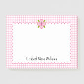 Roze Gingham Floral geschulpte rand gepersonalisee Post-it® Notes