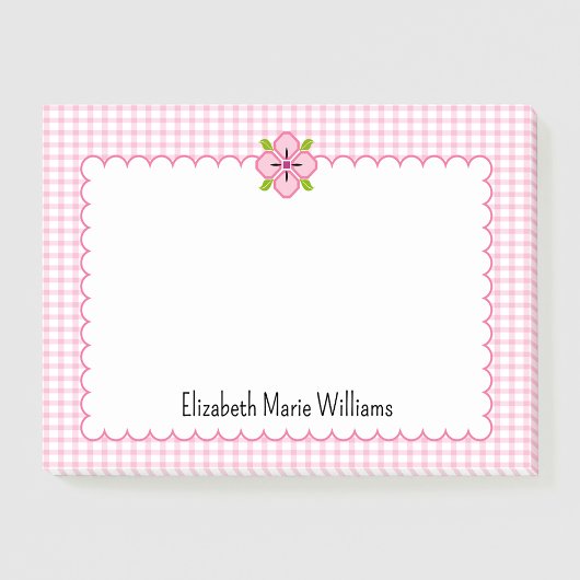 Roze Gingham Floral geschulpte rand gepersonalisee Post-it® Notes