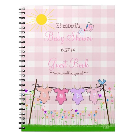 Roze Gingham-Flowers Baby shower Guest Book- Notitieboek (Voorkant)