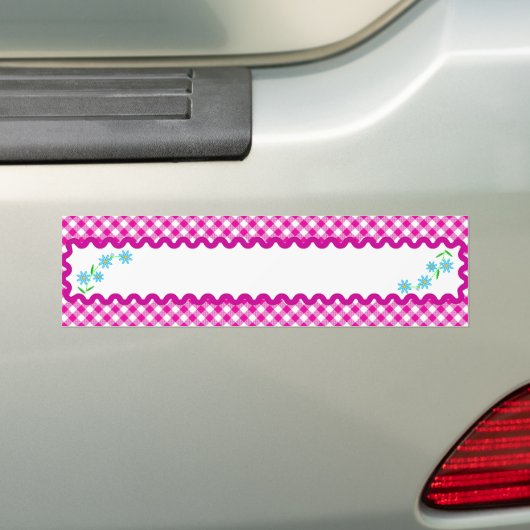 Roze Gingham & Flowers Background Bumpersticker (Op auto)