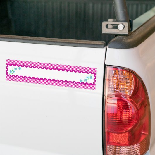 Roze Gingham & Flowers Background Bumpersticker (Op Truck)
