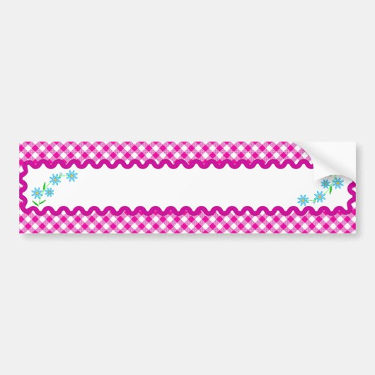 Roze Gingham & Flowers Background Bumpersticker (Voorkant)