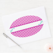 Roze Gingham & Flowers Background Oval Sticker (Envelop)
