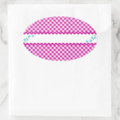 Roze Gingham & Flowers Background Oval Sticker (Tas)
