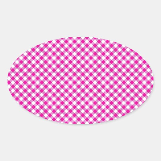 Roze Gingham & Flowers Background Oval Sticker (Voorkant)