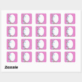 Roze Gingham & Flowers Background Square Sticker (Vel)