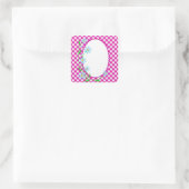 Roze Gingham & Flowers Background Square Sticker (Tas)