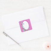 Roze Gingham & Flowers Background Square Sticker (Envelop)