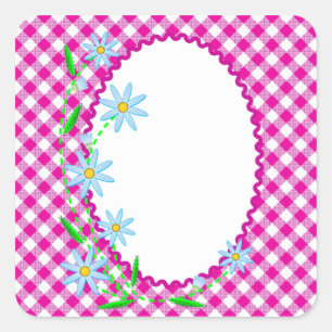 Roze Gingham & Flowers Background Square Sticker