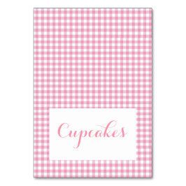 Roze gingham Food Tent Cards Kaart