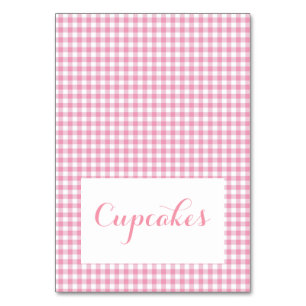 Roze gingham Food Tent Cards Kaart