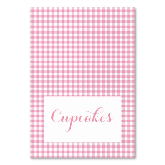 Roze gingham Food Tent Cards Kaart (Voorkant)
