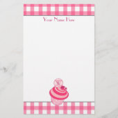Roze gingham/frambozen Cupcake Stationery Briefpapier (Voorkant)