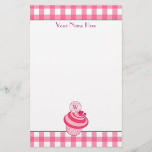 Roze gingham/frambozen Cupcake Stationery Briefpapier