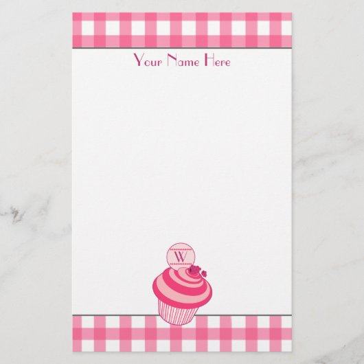 Roze gingham/frambozen Cupcake Stationery Briefpapier (Voorkant)