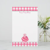 Roze gingham/frambozen Cupcake Stationery Briefpapier (Staand voorkant)