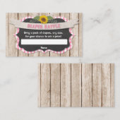 Roze gingham geel zonnebloemen baby luier loterij informatiekaartje (Voorkant / Achterkant)