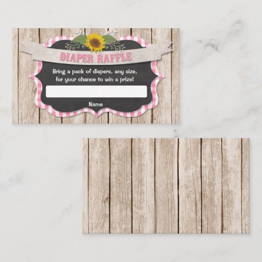 Roze gingham geel zonnebloemen baby luier loterij informatiekaartje (Voorkant / Achterkant)