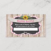 Roze gingham geel zonnebloemen baby luier loterij informatiekaartje (Voorkant)