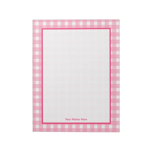 Roze Gingham Gepersonaliseerd Notitieblok (Linkerzijde)