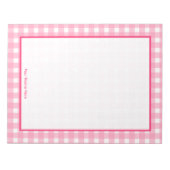 Roze Gingham Gepersonaliseerd Notitieblok (Voorkant)