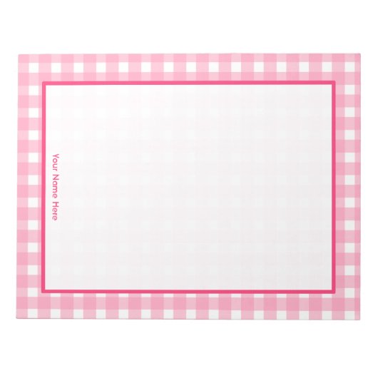 Roze Gingham Gepersonaliseerd Notitieblok (Voorkant)