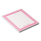 Roze Gingham Gepersonaliseerd Notitieblok (Schuin)